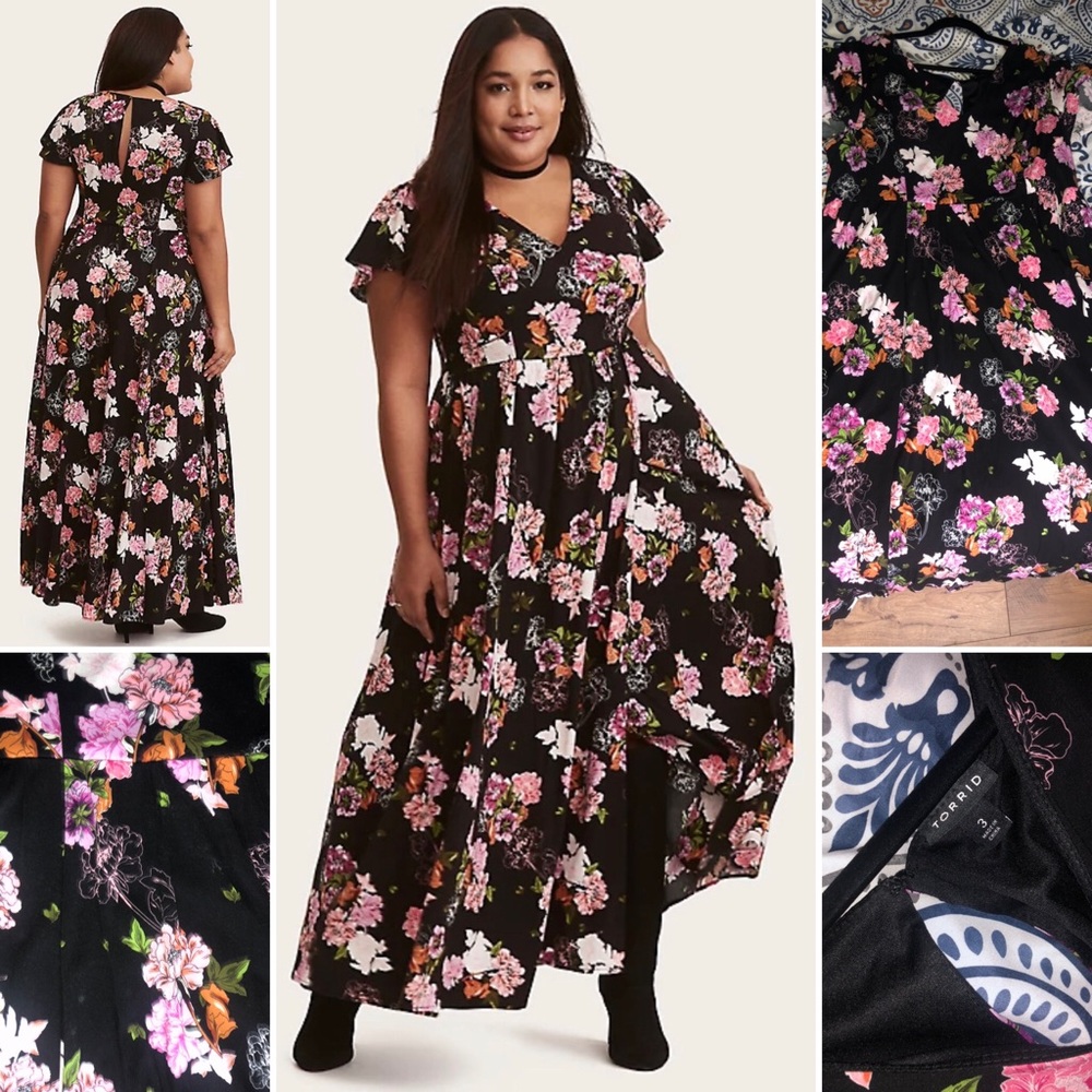 Torrid Black Floral Maxi Challis Dress 3X